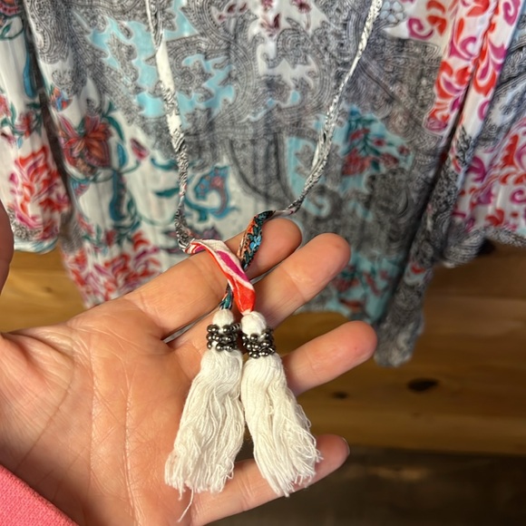 Daniel Rainn Top Womens 2X Colorful Boho Print Long Sleeve Tie Neck Peasant Soft - Picture 3 of 9